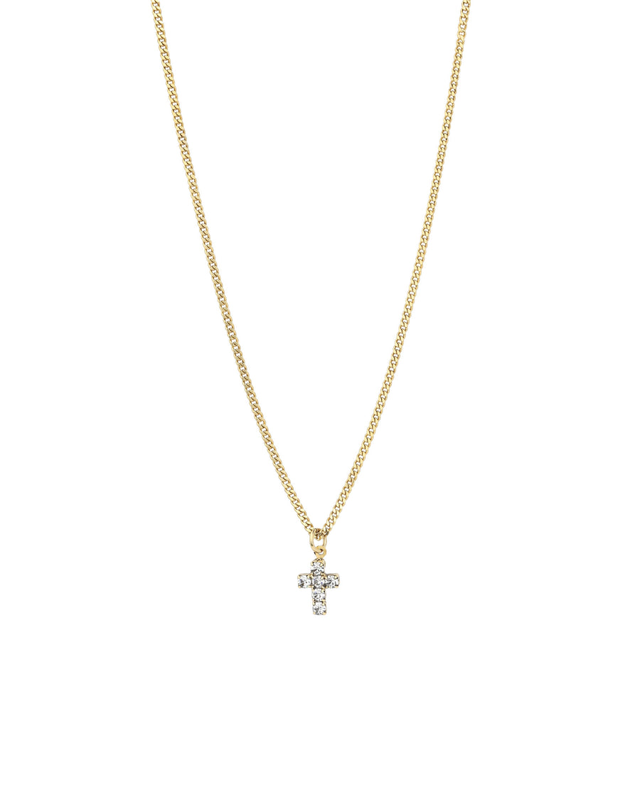 TOVA-Single Mini Cross Necklace-Necklaces-Gold Plated, White Crystal-Blue Ruby Jewellery-Vancouver Canada