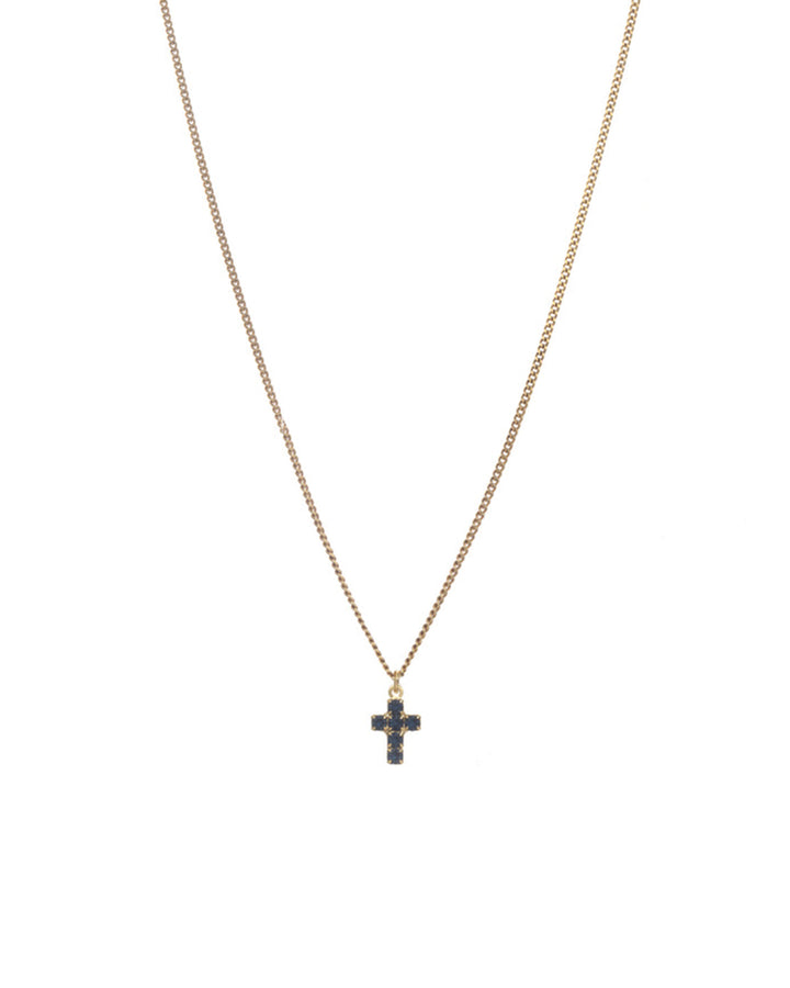 Single Mini Cross Necklace Gold Plated, Montana Crystal