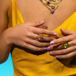 TOVA-Jacci Ring-Rings-Gold Plated, Light Silk Crystal-Blue Ruby Jewellery-Vancouver Canada