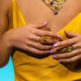 TOVA-Jacci Ring-Rings-Gold Plated, Light Silk Crystal-Blue Ruby Jewellery-Vancouver Canada