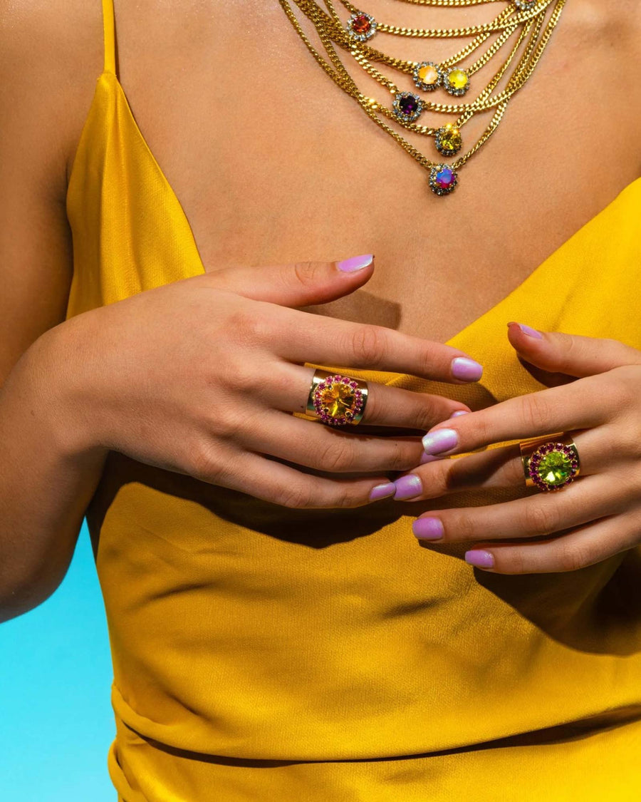 TOVA-Jacci Ring-Rings-Gold Plated, Light Silk Crystal-Blue Ruby Jewellery-Vancouver Canada