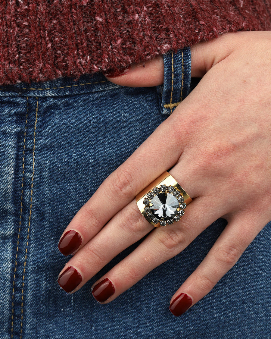 TOVA-Jacci Ring-Rings-Gold Plated, Light Silk Crystal-Blue Ruby Jewellery-Vancouver Canada