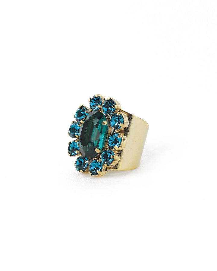 TOVA-Edith Oval Ring-Rings-Gold Plated, Emerald Indicolite Mix Crystal-Blue Ruby Jewellery-Vancouver Canada
