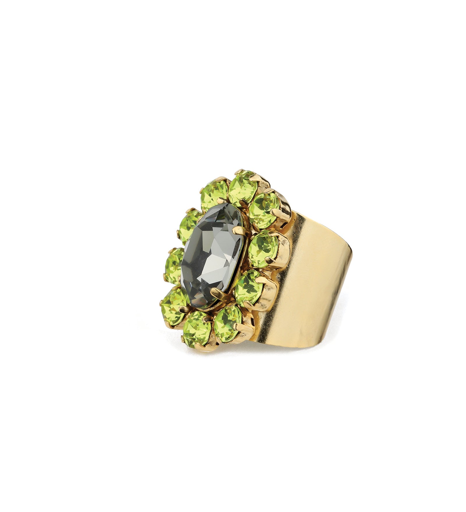 TOVA-Edith Oval Ring-Rings-Gold Plated, Chartreuse Black Diamond Mix Crystal-Blue Ruby Jewellery-Vancouver Canada