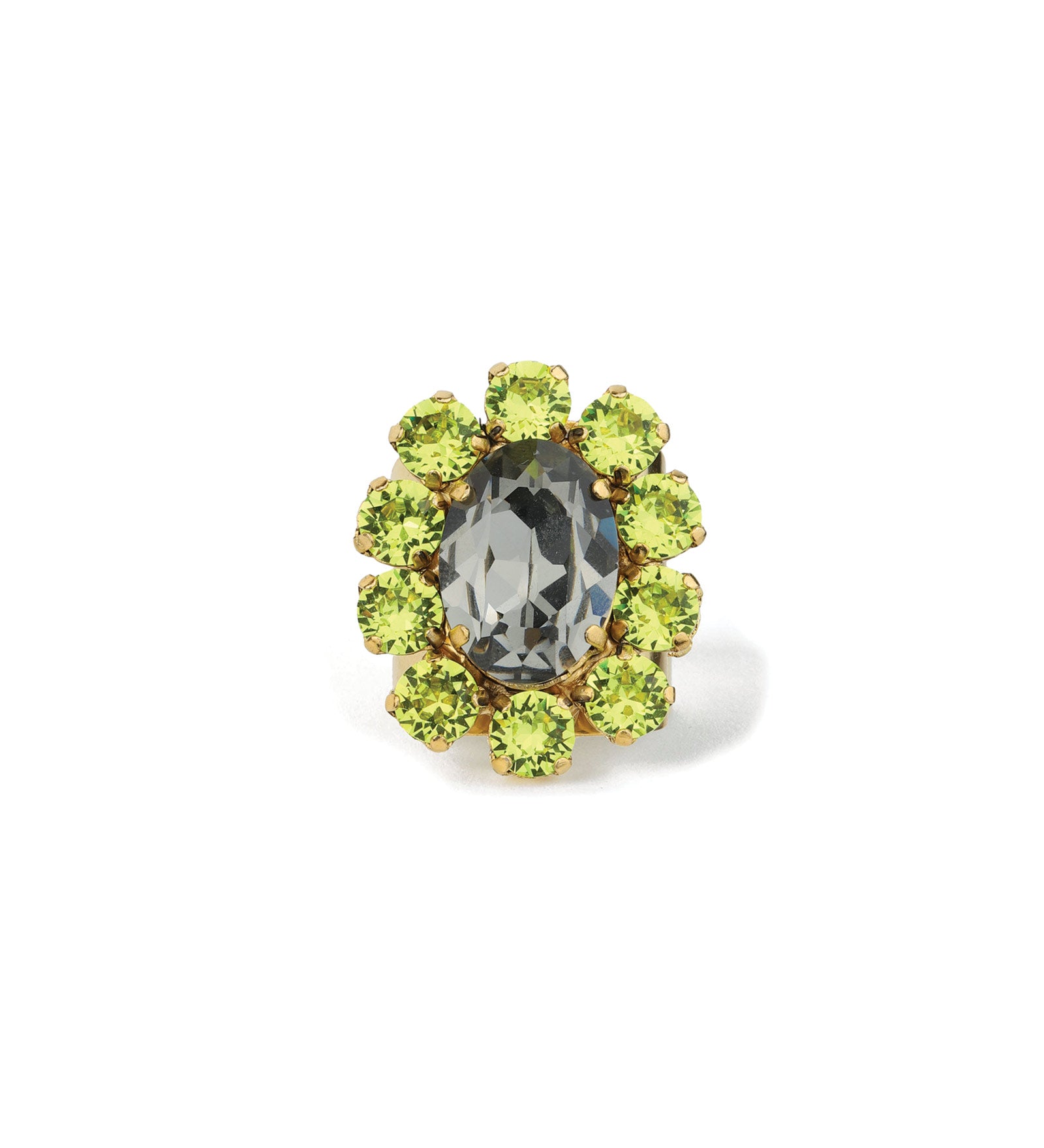 TOVA-Edith Oval Ring-Rings-Gold Plated, Chartreuse Black Diamond Mix Crystal-Blue Ruby Jewellery-Vancouver Canada