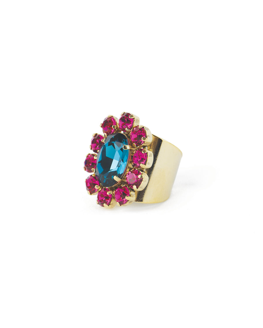 TOVA-Edith Oval Ring-Rings-Gold Plated, Indicolite Fuchsia Mix Crystal-Blue Ruby Jewellery-Vancouver Canada