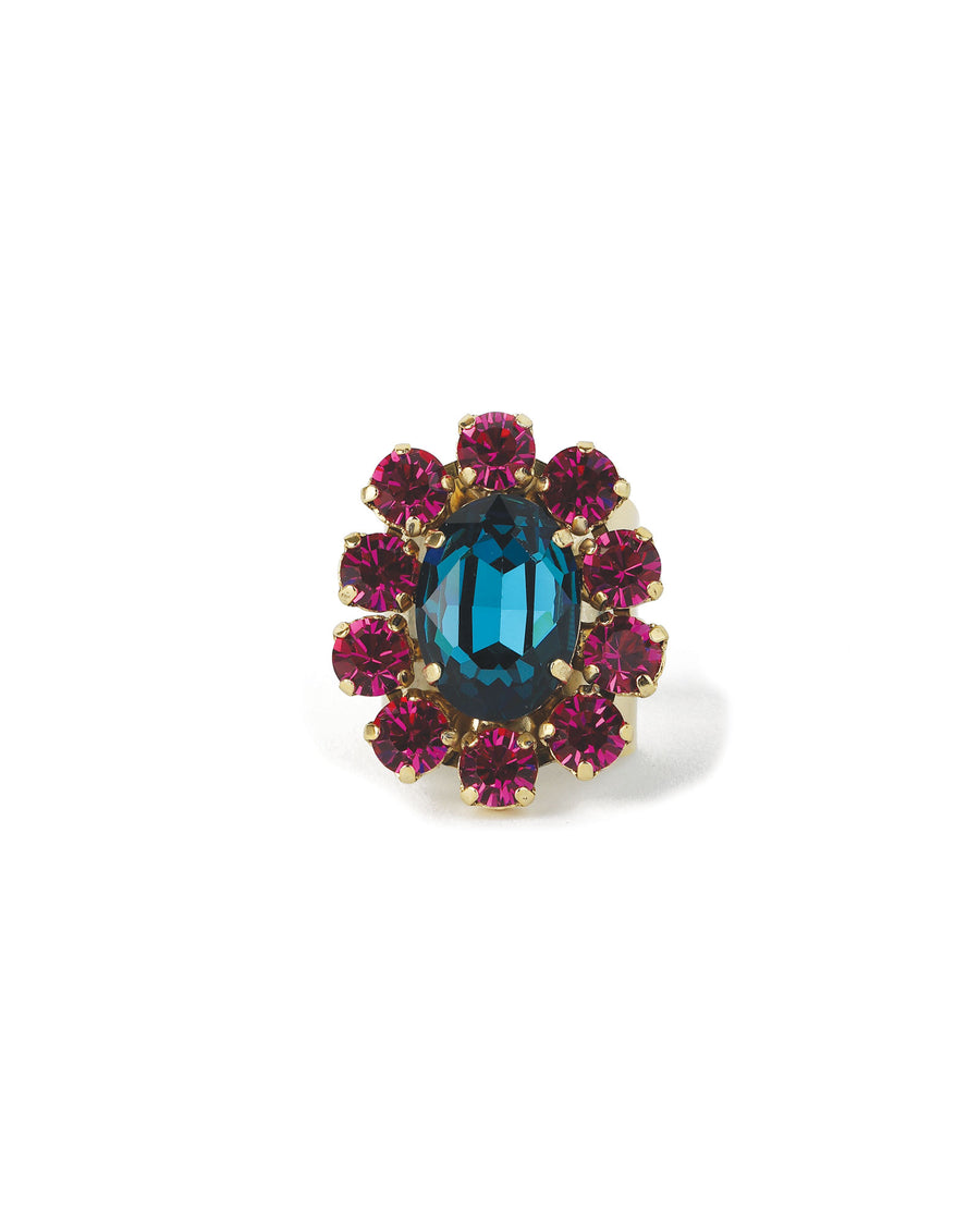 TOVA-Edith Oval Ring-Rings-Gold Plated, Indicolite Fuchsia Mix Crystal-Blue Ruby Jewellery-Vancouver Canada