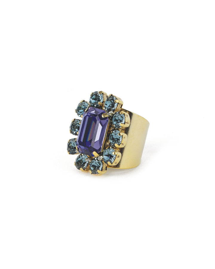 TOVA-Edith Oval Ring-Rings-Gold Plated, Tanzanite Indian Sapphire Mix Crystal-Blue Ruby Jewellery-Vancouver Canada