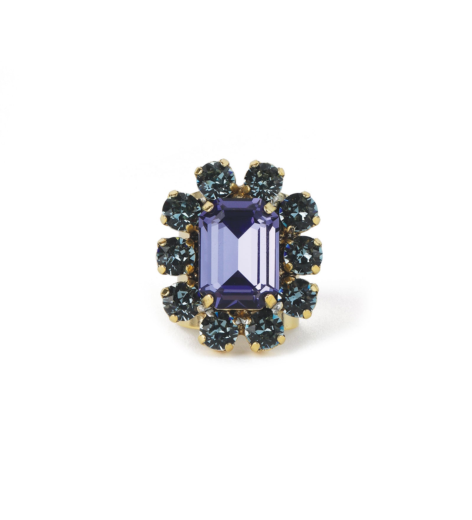 TOVA-Edith Oval Ring-Rings-Gold Plated, Tanzanite Indian Sapphire Mix Crystal-Blue Ruby Jewellery-Vancouver Canada