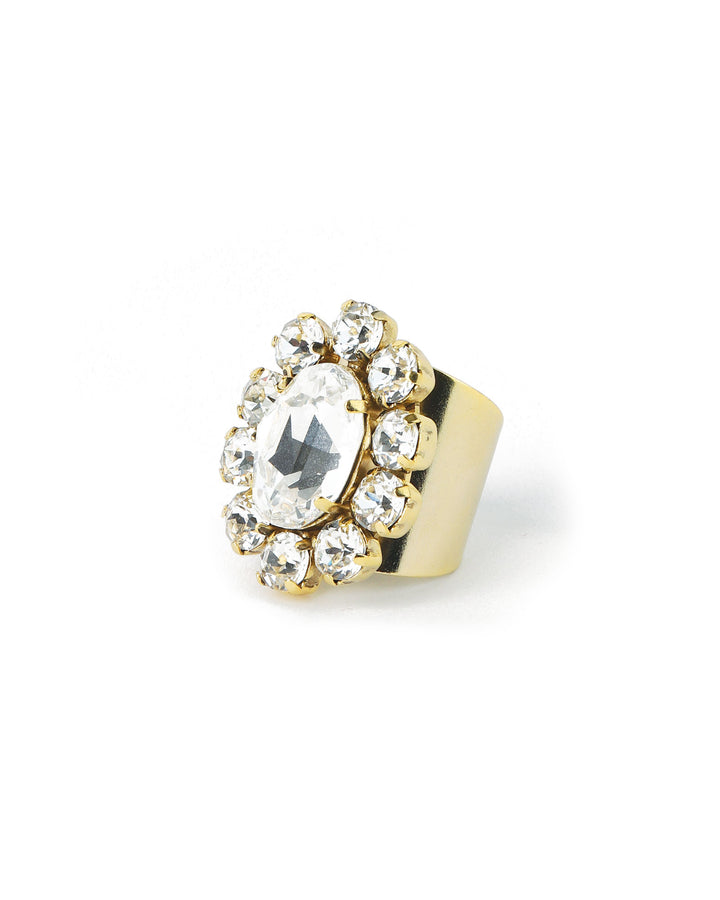 TOVA-Edith Oval Ring-Rings-Gold Plated, White Crystal-Blue Ruby Jewellery-Vancouver Canada