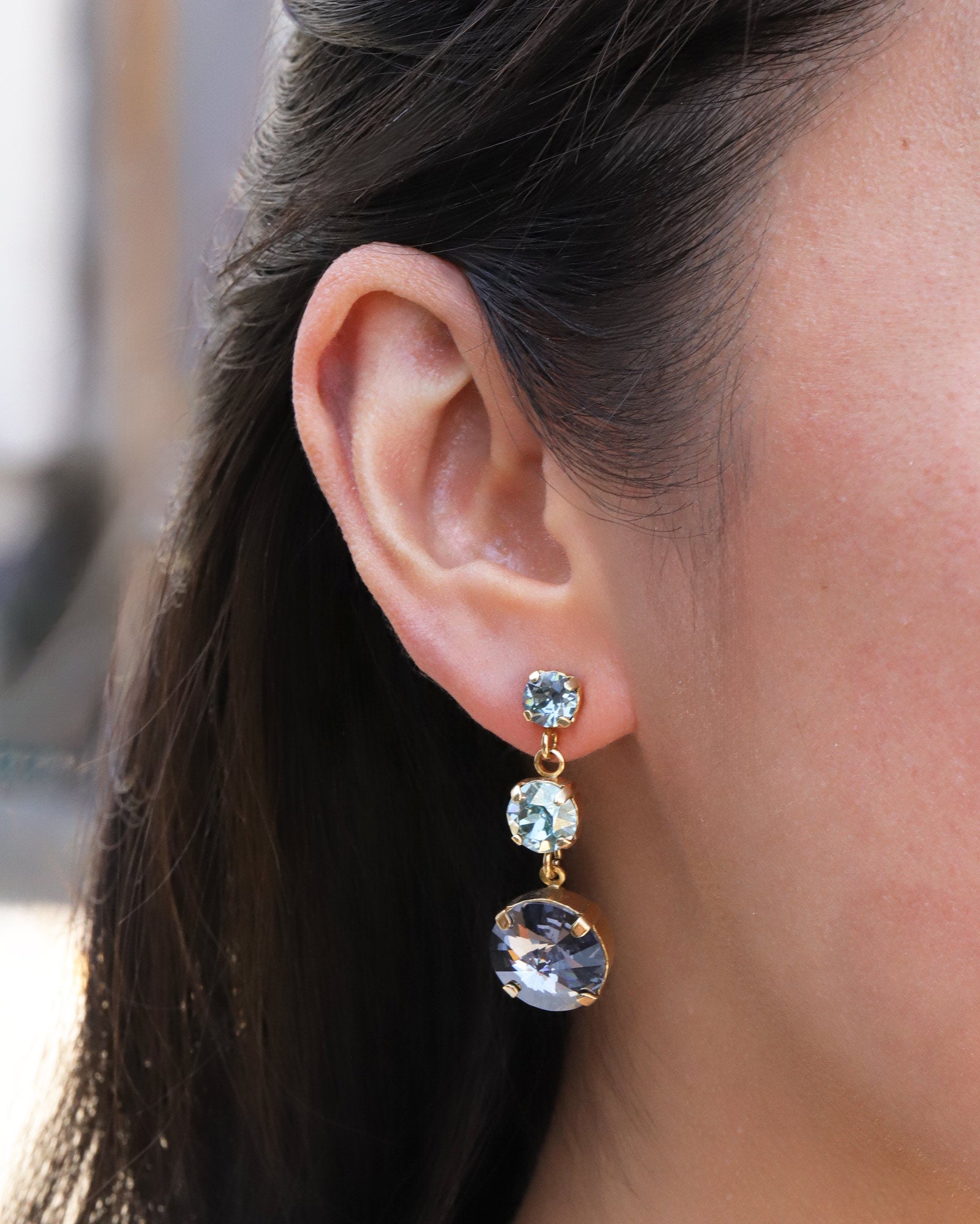 TOVA-Torin Studs-Earrings-Gold Plated, Aqua Lustre, Diamond Crystal-Blue Ruby Jewellery-Vancouver Canada