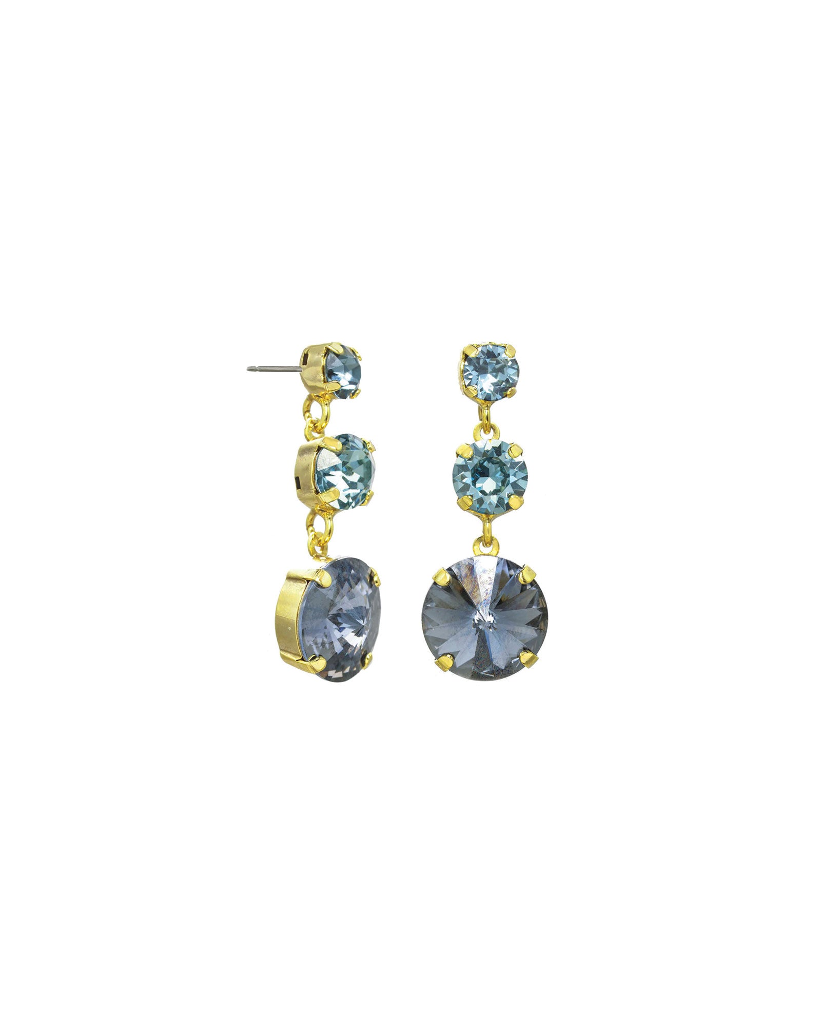 TOVA-Torin Studs-Earrings-Gold Plated, Aqua Lustre, Diamond Crystal-Blue Ruby Jewellery-Vancouver Canada