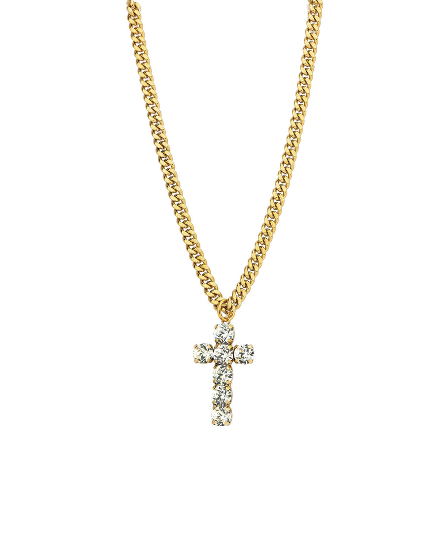 TOVA-Cross Necklace-Necklaces-14k Gold Plated, White Crystal-Blue Ruby Jewellery-Vancouver Canada