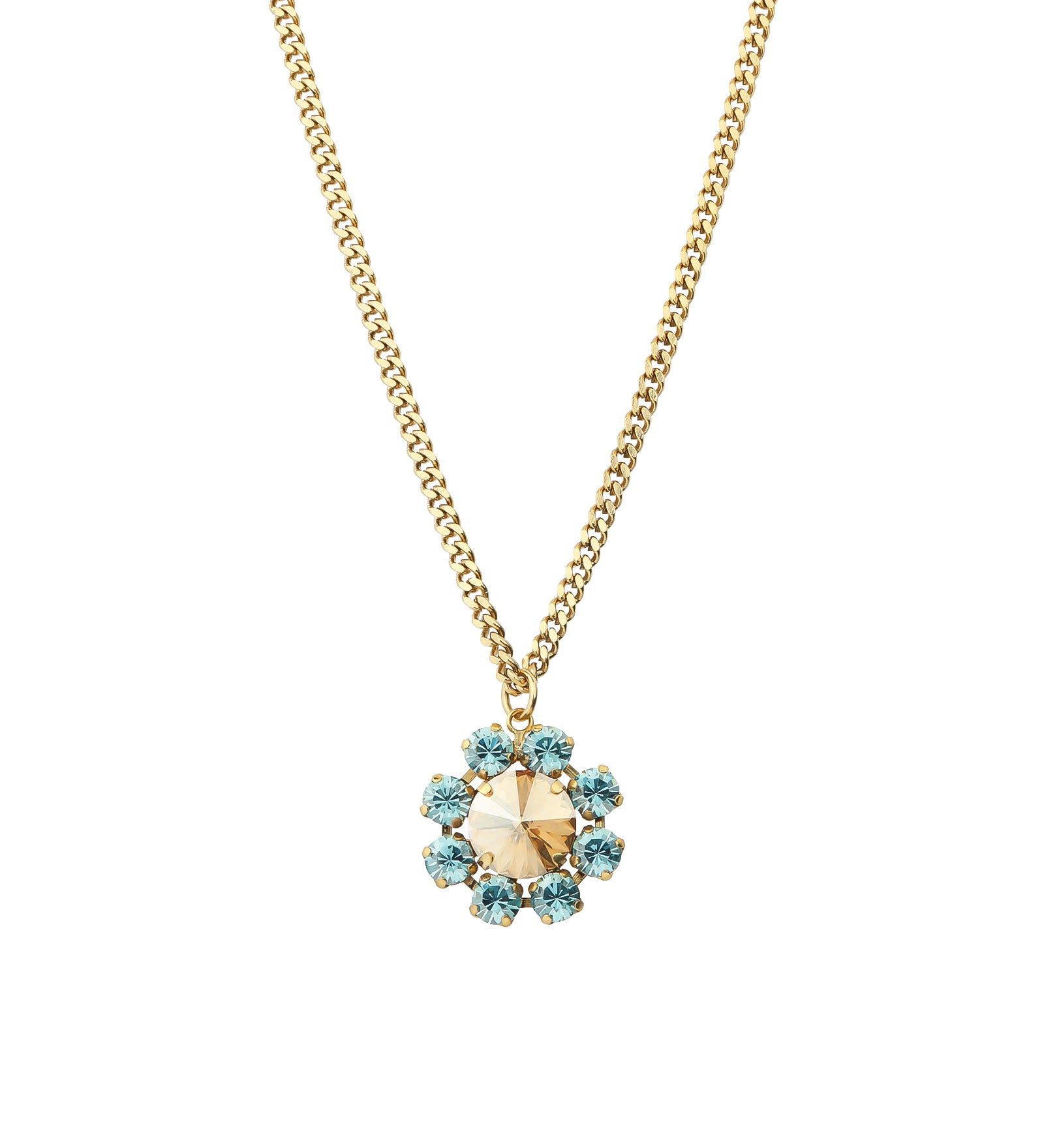 Twiggy Necklace Antique Gold-plated Brass, Aqua Champagne Crystal