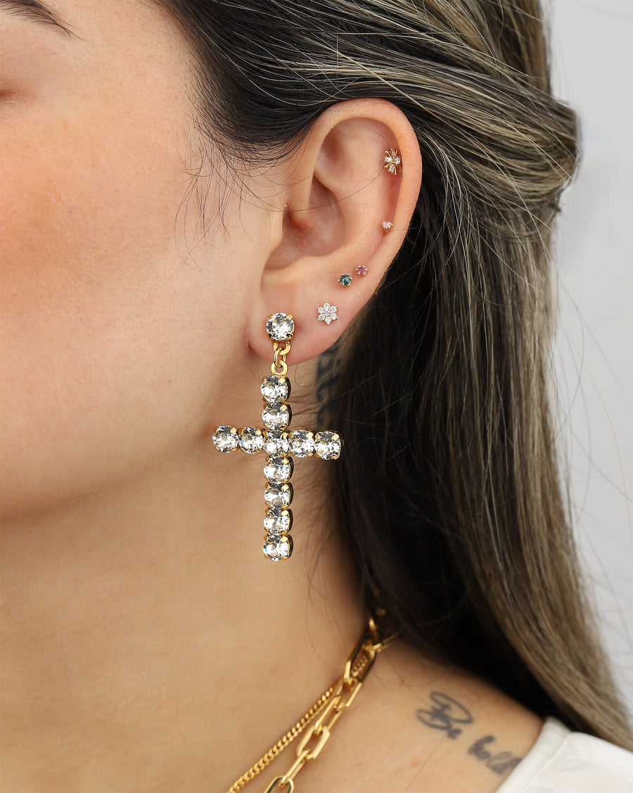 TOVA-Mini Donatella Studs-Earrings-Gold Plated, Clear Crystal-Blue Ruby Jewellery-Vancouver Canada