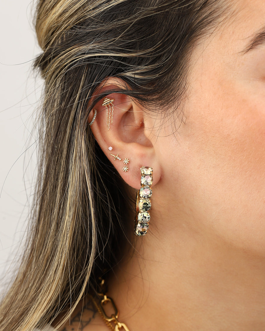 TOVA-Jubilee Hoops-Earrings-Gold Plated, Grey Lemon Crystal-Blue Ruby Jewellery-Vancouver Canada