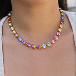 TOVA-Oakland Necklace-Necklaces-Gold Plated, Watermelon Ombre Crystal-Blue Ruby Jewellery-Vancouver Canada