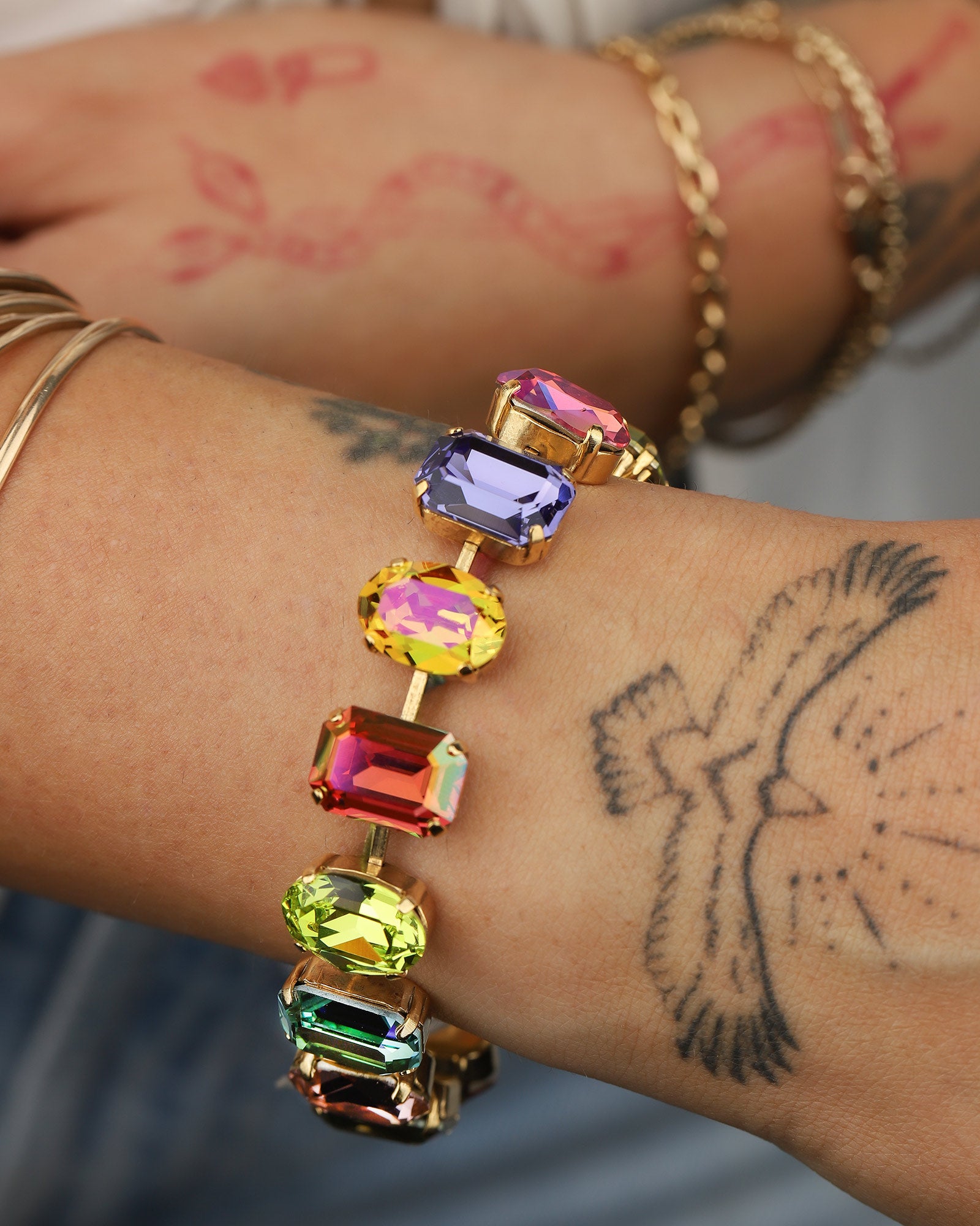 TOVA-Anjali Bracelet-Bracelets-Gold Plated, Watermelon Crystal-Blue Ruby Jewellery-Vancouver Canada