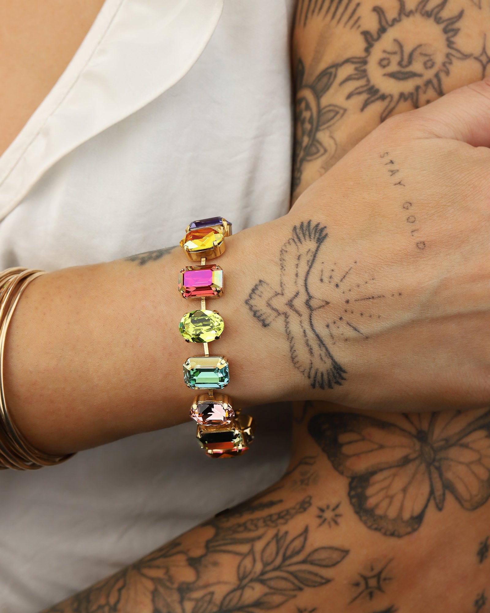 TOVA-Anjali Bracelet-Bracelets-Gold Plated, Watermelon Crystal-Blue Ruby Jewellery-Vancouver Canada