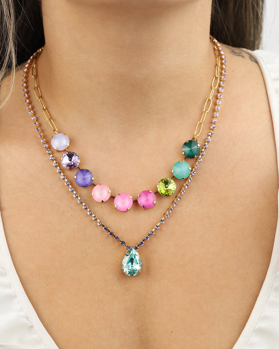 TOVA-Milli Necklace-Necklaces-Gold Plated, Lilac / Aqua Champagne Crystal-Blue Ruby Jewellery-Vancouver Canada