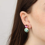 TOVA-Maegan Studs-Earrings-Gold Plated, Pink Aqua Champagne Crystal-Blue Ruby Jewellery-Vancouver Canada