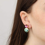 TOVA-Maegan Studs-Earrings-Gold Plated, Pink Aqua Champagne Crystal-Blue Ruby Jewellery-Vancouver Canada