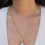 TOVA-Twiggy Necklace-Necklaces-Gold Plated, Pink Aqua Crystal-Blue Ruby Jewellery-Vancouver Canada