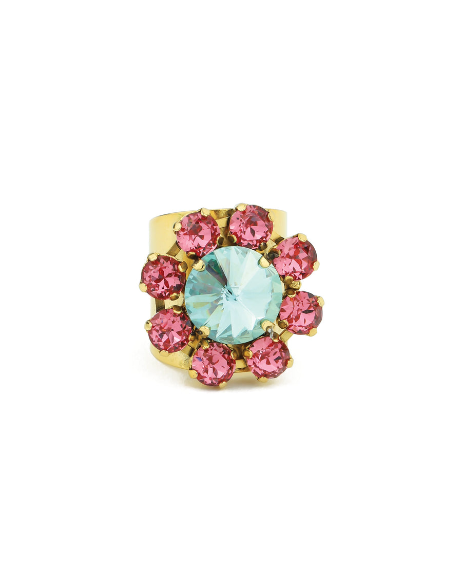 TOVA-Twiggy Ring-Rings-Gold Plated, Pink Aqua Crystal-Blue Ruby Jewellery-Vancouver Canada