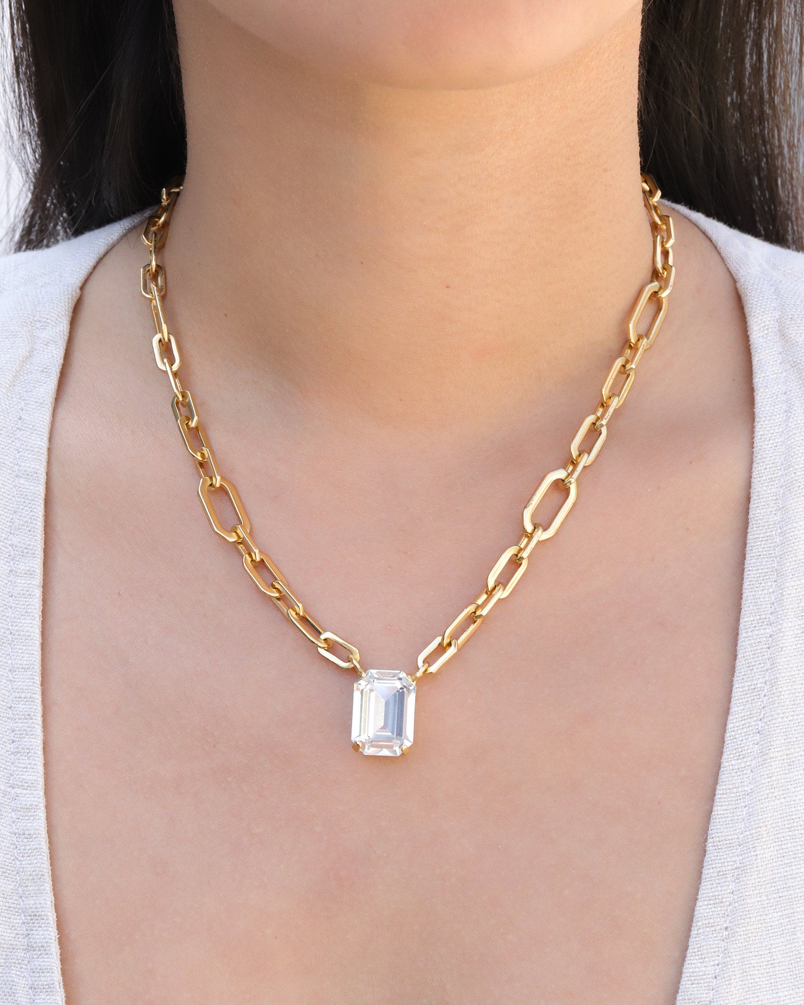 TOVA-Dereka Necklace-Necklaces-Gold Plated, Clear Crystal-Blue Ruby Jewellery-Vancouver Canada