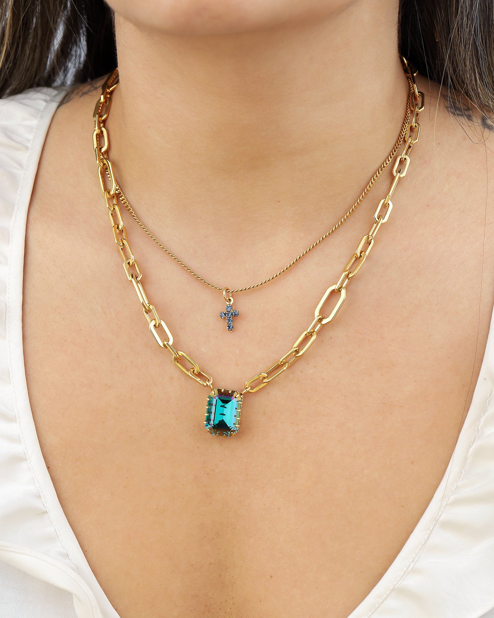 TOVA-Dereka Necklace-Necklaces-Gold Plated, Indicolite Crystal-Blue Ruby Jewellery-Vancouver Canada