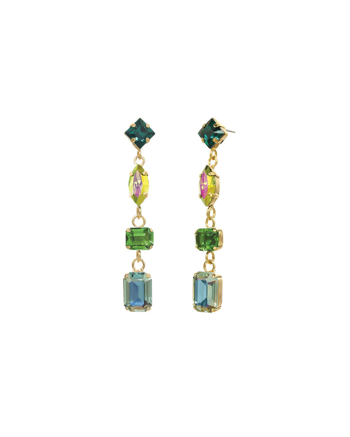 Lucia Earrings Gold Plated, Green Mix Crystal