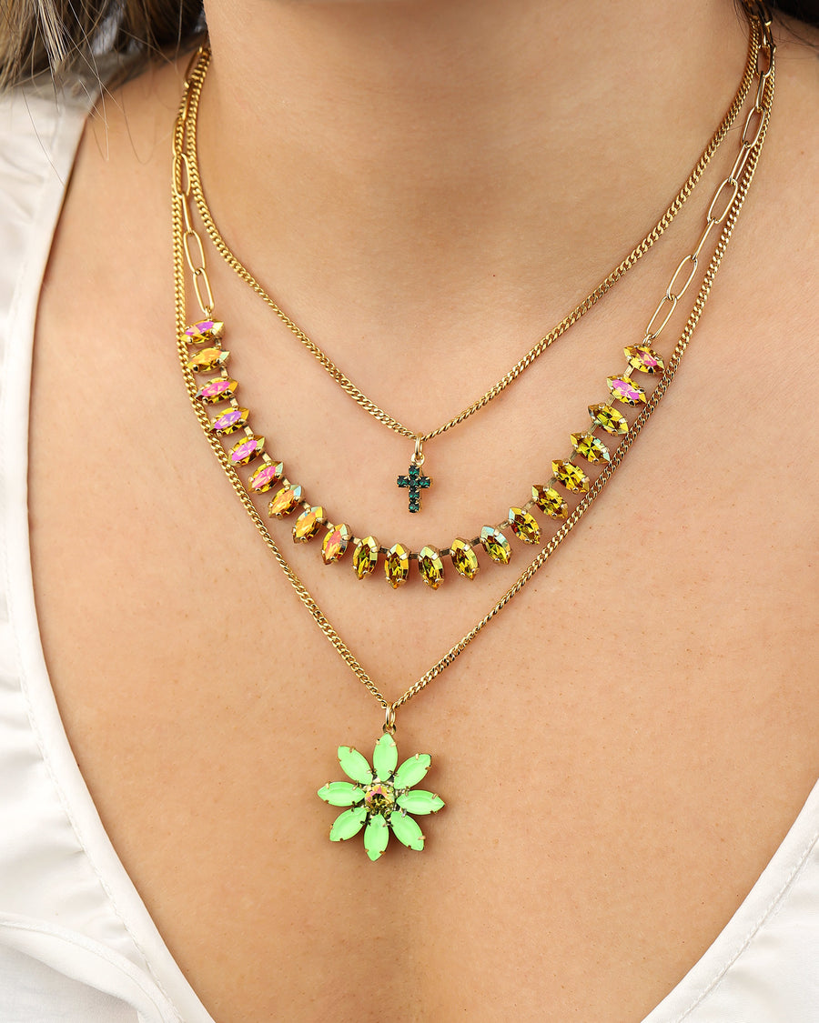 TOVA-Single Mini Cross Necklace-Necklaces-Gold Plated, Emerald Crystal-Blue Ruby Jewellery-Vancouver Canada
