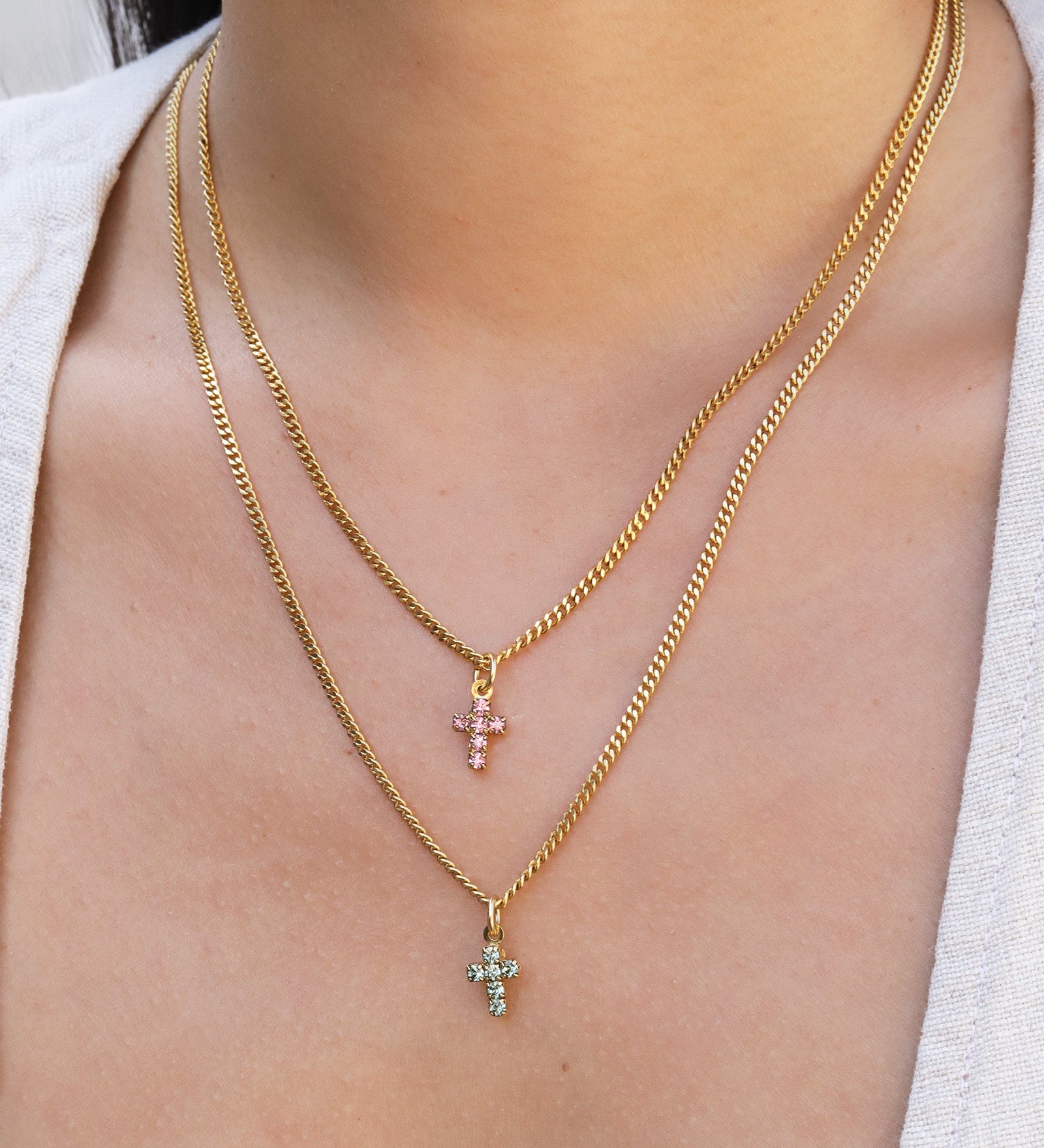 TOVA-Single Mini Cross Necklace-Necklaces-Gold Plated, Chrysolite Crystal-Blue Ruby Jewellery-Vancouver Canada
