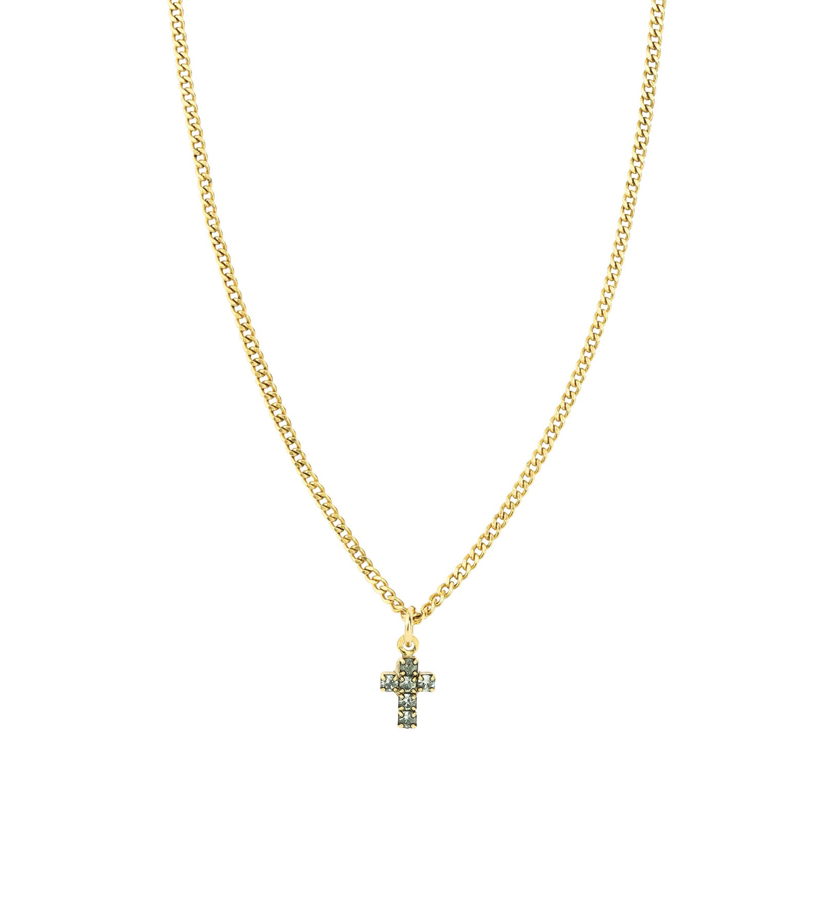 TOVA-Single Mini Cross Necklace-Necklaces-Gold Plated, Chrysolite Crystal-Blue Ruby Jewellery-Vancouver Canada