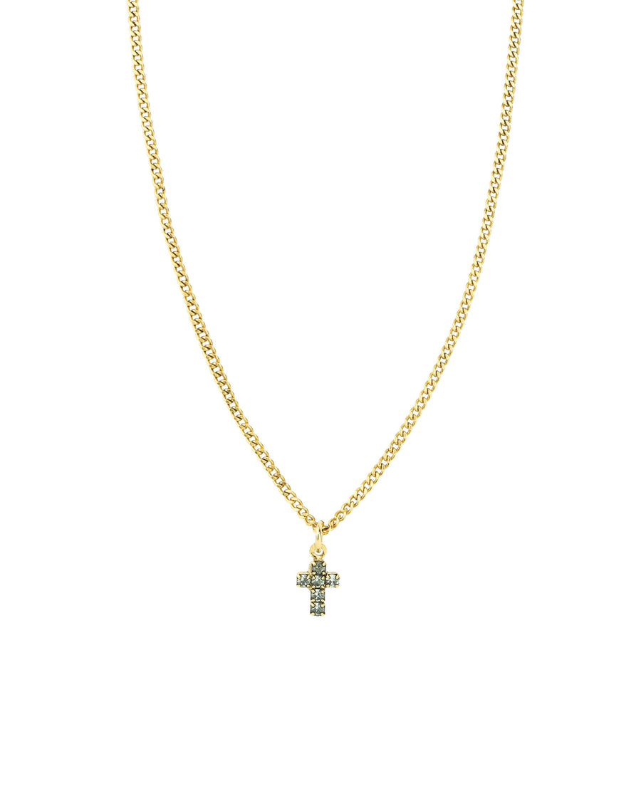TOVA-Single Mini Cross Necklace-Necklaces-Gold Plated, Chrysolite Crystal-Blue Ruby Jewellery-Vancouver Canada