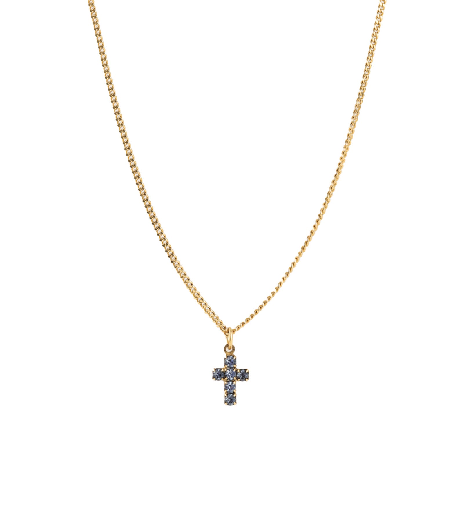 Single Mini Cross Necklace Gold Plated, Light Blue Sapphire Crystal