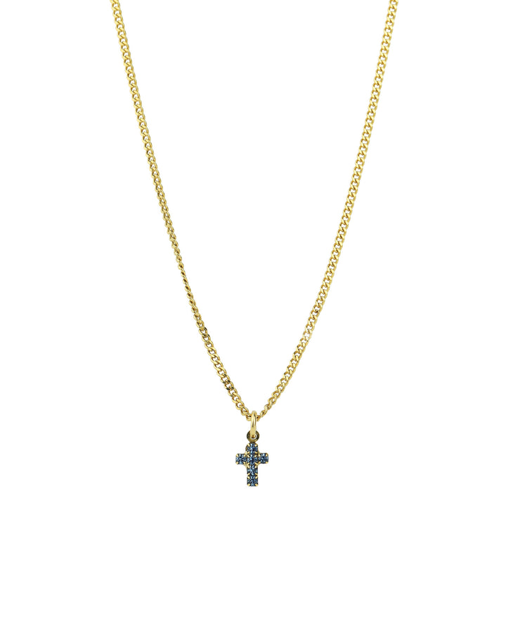 TOVA-Single Mini Cross Necklace-Necklaces-Gold Plated, Light Sapphire Crystal-Blue Ruby Jewellery-Vancouver Canada
