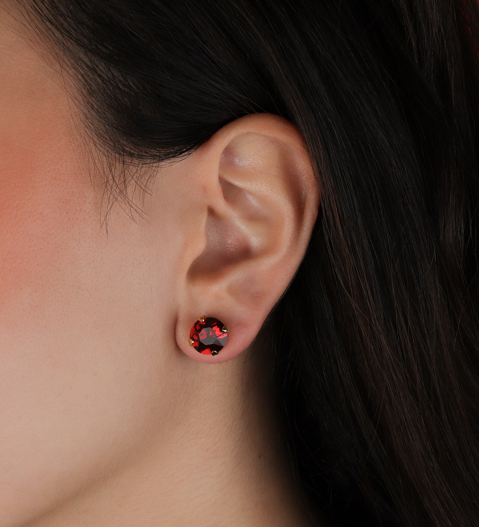 TOVA-Trentley Studs | 10mm-Earrings-14k Gold Plated, Dark Red Crystal-Blue Ruby Jewellery-Vancouver Canada