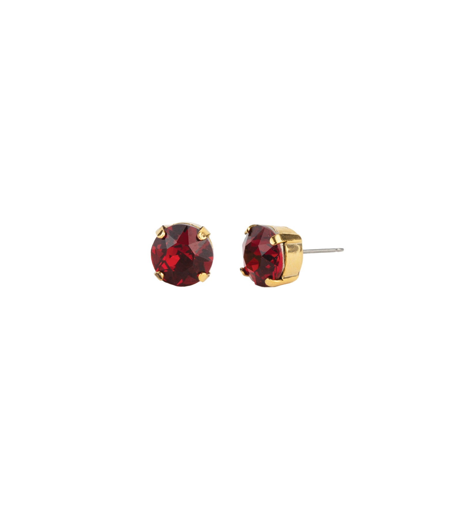 TOVA-Trentley Studs | 10mm-Earrings-14k Gold Plated, Dark Red Crystal-Blue Ruby Jewellery-Vancouver Canada
