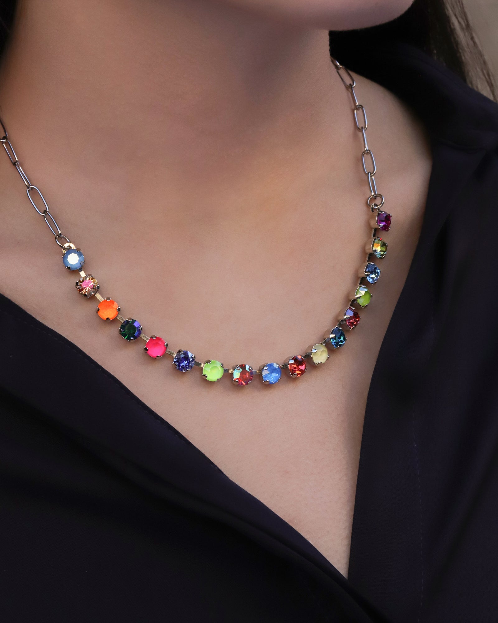 TOVA-Mini Sarina Necklace-Necklaces-Silver Plated, Watermelon Crystal-Blue Ruby Jewellery-Vancouver Canada