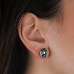 TOVA-Lumi Studs-Earrings-14k Gold Plated, Aqua Verde Crystal-Blue Ruby Jewellery-Vancouver Canada