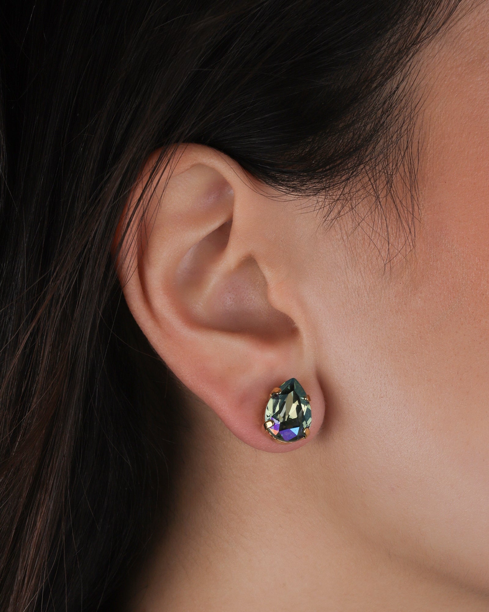 TOVA-Lumi Studs-Earrings-14k Gold Plated, Aqua Verde Crystal-Blue Ruby Jewellery-Vancouver Canada