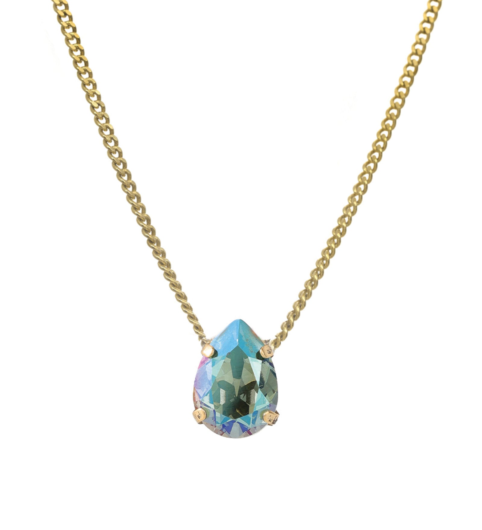 TOVA-Lumi Necklace-Necklaces-14k Gold Plated, Aqua Verde Crystal-Blue Ruby Jewellery-Vancouver Canada