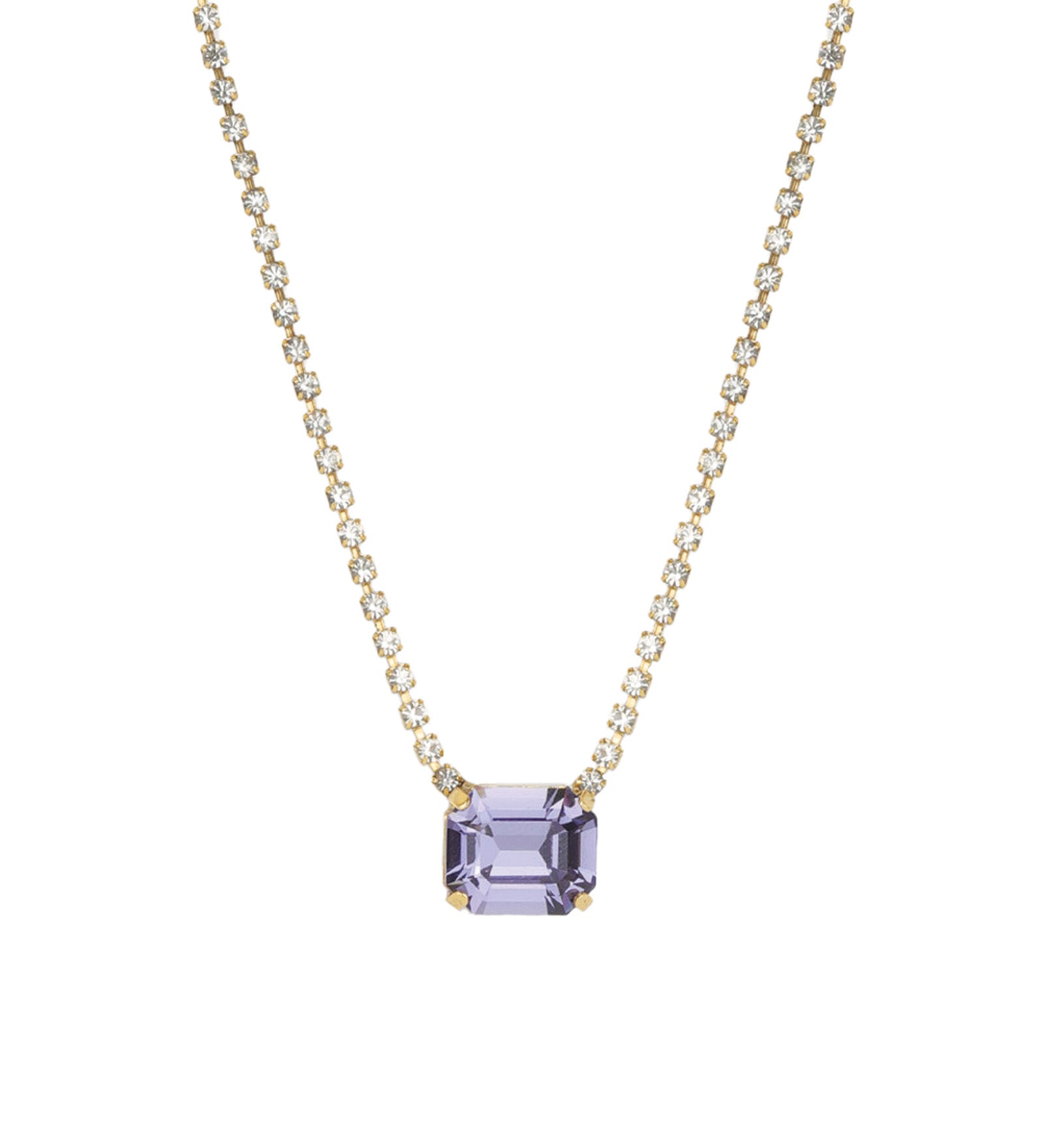 TOVA-Rhys Rectangle Necklace-Necklaces-14k Gold Plated, Tanzanite Crystal-Blue Ruby Jewellery-Vancouver Canada