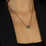TOVA-Rhys Rectangle Necklace-Necklaces-14k Gold Plated, Black Diamond Crystal-Blue Ruby Jewellery-Vancouver Canada