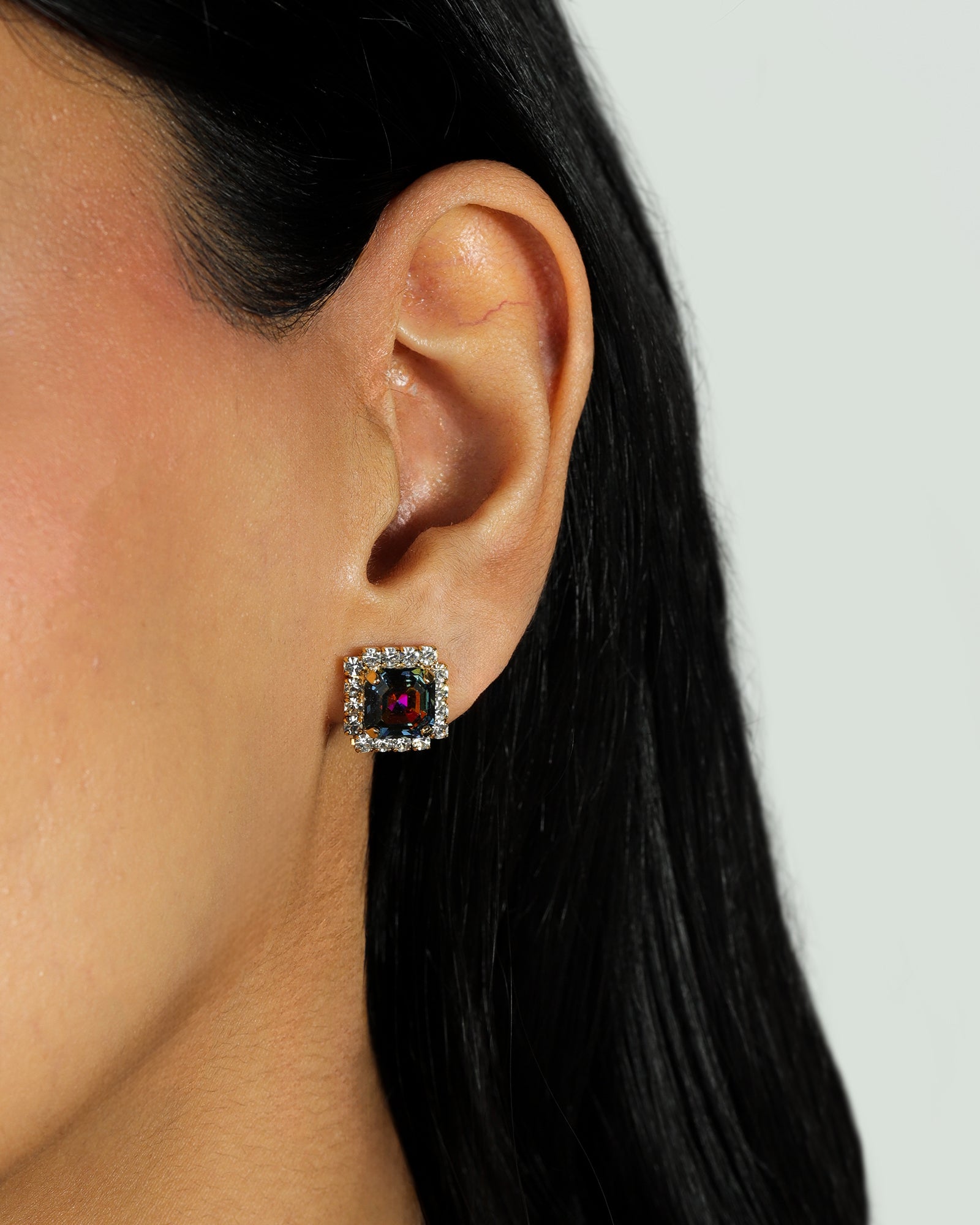 TOVA-Ford Studs-Earrings-14k Gold Plated, Aqua Volcano Crystal-Blue Ruby Jewellery-Vancouver Canada