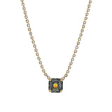 TOVA-Rhys Square Necklace-Necklaces-14k Gold Plated, Golden Sahara Crystal-Blue Ruby Jewellery-Vancouver Canada