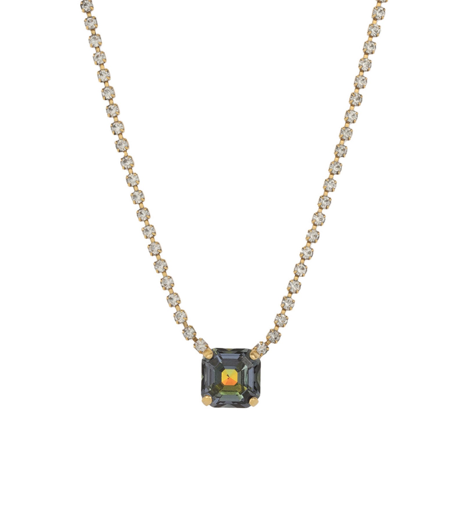 TOVA-Rhys Square Necklace-Necklaces-14k Gold Plated, Golden Sahara Crystal-Blue Ruby Jewellery-Vancouver Canada