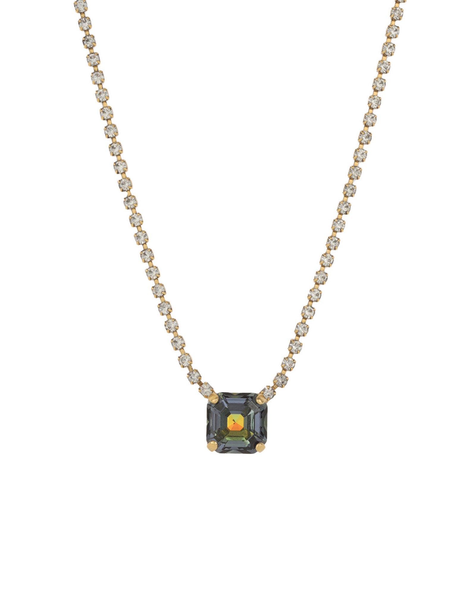 TOVA-Rhys Square Necklace-Necklaces-14k Gold Plated, Golden Sahara Crystal-Blue Ruby Jewellery-Vancouver Canada