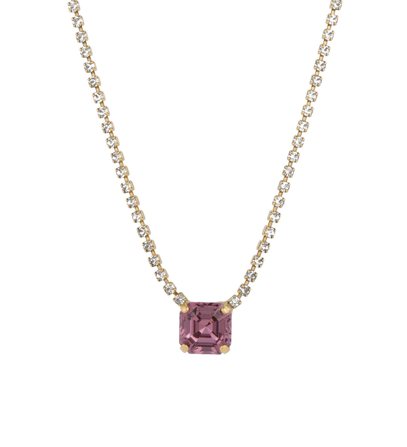 TOVA-Rhys Square Necklace-Necklaces-14k Gold Plated, Iris Crystal-Blue Ruby Jewellery-Vancouver Canada